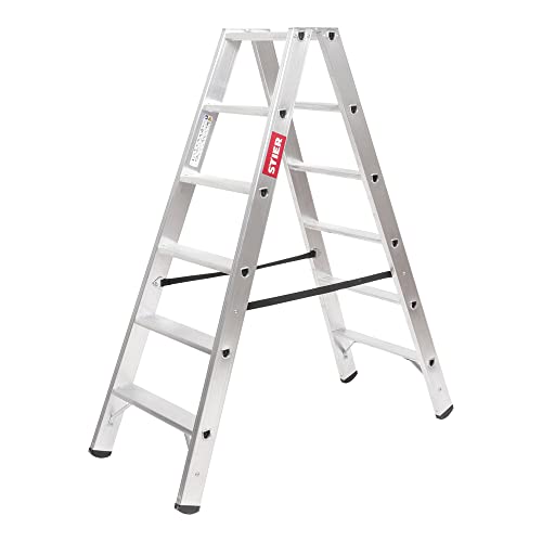 Preisvergleich Produktbild STIER Stufen Stehleiter Premium 2x6 Stufen beidseitig begehbar, Alu-Sicherheits-Stehleiter, Mehrzweckleiter