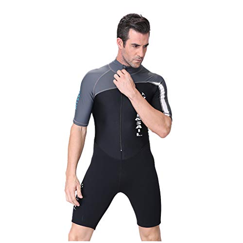 Men Wetsuit Swimsuit - Zip Front Cover Thin Short Sleeve Sport Dive Skin