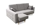 Robin Hilton Ecksofa mit Schlaffunktion, Schlafsofa mit Bettkasten und Kissen, Freistehendes Eckcouch in L-Form, Polstergarnitur Sofa mit Schlaffunktion (Silver)