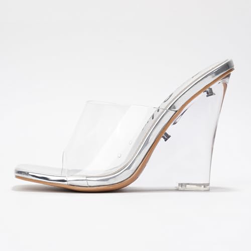 Slip On Clear Wedge Heels for Women - Square Toe Comfortable Lightweight Dressy Shoes, Summer Casual Outfits (MALA)3