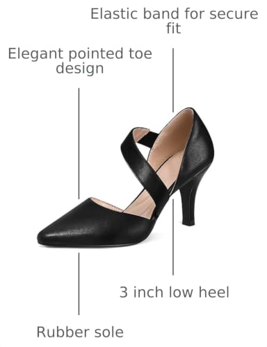Image of mysoft Women's Pointed Toe Pumps Stiletto Heel Dress Shoes Wide Width | 3 Inch Stiletto Heel, Closed Toe, Wide Width, Elastic Strap, Comfortable, Daily, Wedding Party, Formal, Office Work Dressy