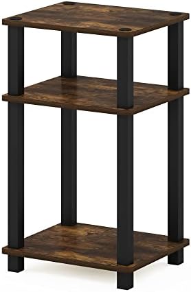 Furinno Just 3-Tier Turn-N-Tube End Table, Side Table, Nightstand, Columbia Walnut/Black