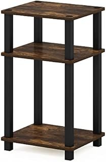 Furinno Just 3-Tier Turn-N-Tube End Table, Side Table, Nightstand, Columbia Walnut/Black