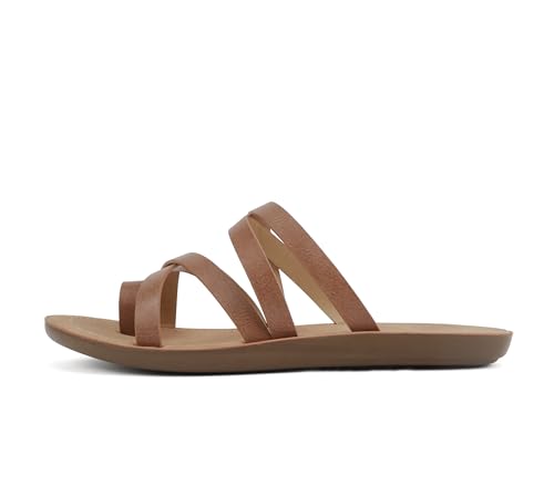 SODA ISABEL ~Women Fashion Comfortable Slip On Flat Cross bands Toe Ring Fashion Sandals, �^��, 5.5