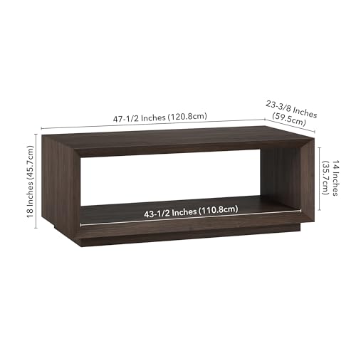 Henn&Hart 48" Rectangular Coffee Table with Open Storage Shelf for Living Room, Family Room, or Office, Rich Brown by Henn&Hart - Image 4