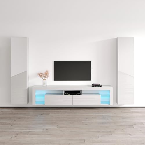 &mdash; Floating Entertainment Center With Storage & Led Lights 
