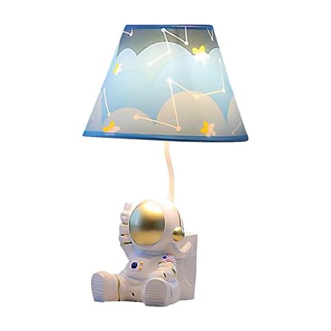 HERBESTBAY Kids Table Lamp, Golden Astronaut Lamp Design Bedside Table Lamp, 13 Inch Tall Spaceman Lamp with Barrel Lampshade for Kids Bedroom Decor, Come with an LED Bulb (American Astronaut) Cover