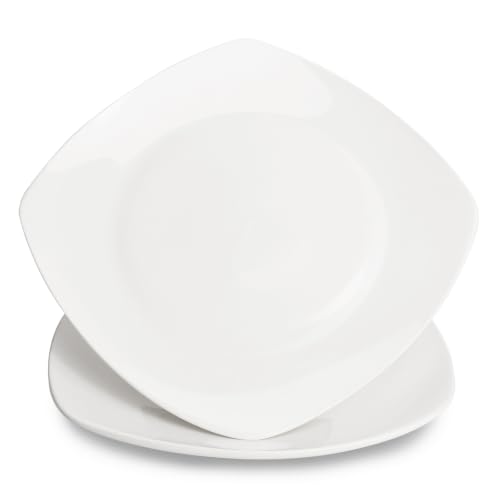 ICEBLUEOR Set di 2 piatti piani quadrati in porcellana bianca, 24 cm, piatti da portata, bistecca, insalata, antipasti, frutta, dessert, lavabili in lavastoviglie