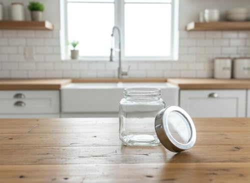 Vency Glass Cubical Square 500ml Transparent Glass Jars & Containers for Kitchen Pantry,Snacks,Masala, Honey,Pickles,Cookies,Dry Fruits,Coffee Beans Storage with Steel see-through Lid (500ml,Set Of 8)