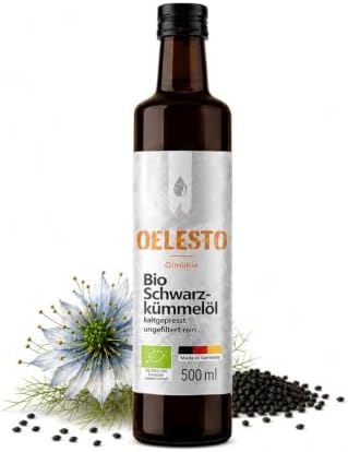 OELESTO® BIO Schwarzkümmelöl kaltgepresst ungefiltert - 500ml - [4600mg/kg THYMOCHINONGEHALT] - Black Seed Oil Organic - Kümmelöl Vitalöl - ägyptisches Schwarzkümmel Öl - naturbela