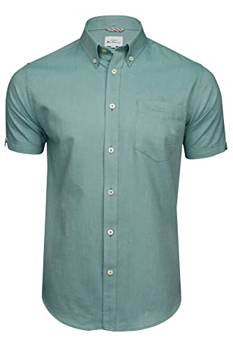 Image of Ben Sherman Men's Button-Down Collar Oxford Shirt, Short Sleeved, Regular Fit (Jade (Embroidered Pocket Logo)) M