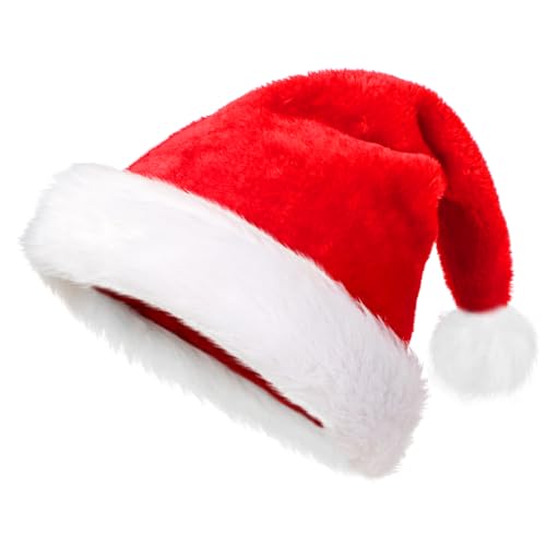 Veluft Christmas Santa Hat Adults Soft Velvet Comfortable and Thickened Holiday Hat for Xmas and New Year Holiday Party Supplies