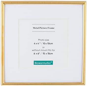 Bowenturbo Square Metal Picture Frame for Wall Table Top Thin Edge Nice Gift for Mother's Day Wedding Anniversary (Brushed Gold, 6x6(With Mat 4x4))…