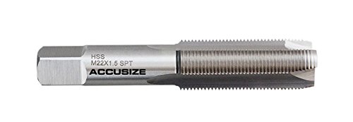 Accusize Industrial Tools M22x1.5 Metric Spiral Point Tap, HSS, 3 Flutes, Bright Finish, SPT-22M-150