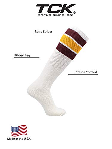Image of TCK Retro Tube Socks with Stripes for Men & Women - 3 Stripe, 70's 80's Deadlift Socks