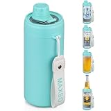 MAXSO Sealed Can Cooler Fizz Lid Can Cover for 12 oz Regular, Slim Skinny Cans & As Thermal Bottle, 4-in-1 Insulated Vacuum Stainless Steel Carbonated Cold Drink Holder - Turquoise
