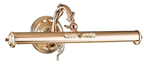 Lampada da parete, Applique per esposizione, quadri, foto, specchio, design elegante, montatura in metallo color oro, braccio orientabile, due luci E14 25W 220-240V, lampadine non incl., stile antico