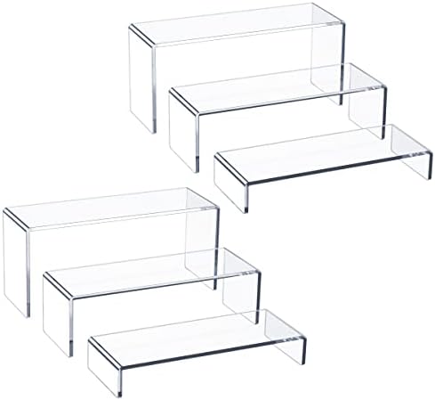 HIIMIEI Acrylic Display Riser, 6 Pcs 9" Large Acrylic Risers, Clear Rectangular Display Shelf for Cupcake Stand, Collectibles Display and Retail Showcase, Tiered Display Stand for gemstone, curio, Anime figurines