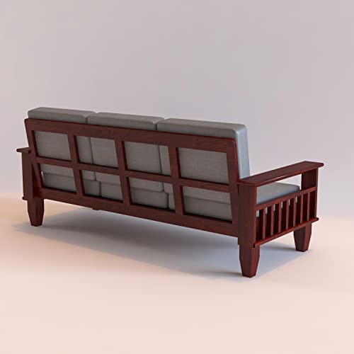 Image of KINGS HOME FURNITURE Sheesham Wooden 6 Seater Sofa for Living Room | Rosewood 6 Seater Cushion Sofa with Side Newspaper Holder for Home & Office (-Mahogany Finish,3+2+1 Seater)