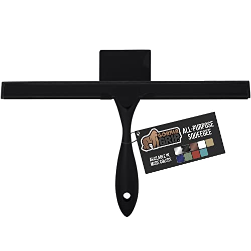 Gorilla Grip All Purpose Squeegee For Shower Glass Doors, Car Window Cleaning, Home Mirrors, 12 Inch, Stainless Steel, Streak Free Shine, Bathroom Accessory With Adhesive Hook, Black #TOP22