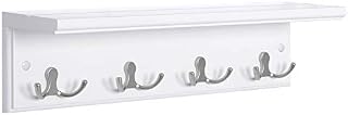SONGMICS Entryway Hanging Coat Rack, with 4 Double Hooks, Wall Floating Shelf, White