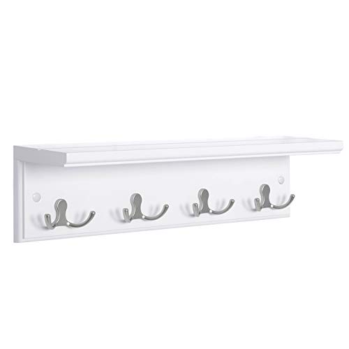 SONGMICS White Wall-Mounted Coat Rack with Shelf ULHR42WT