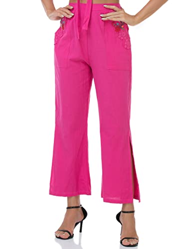 YZXDORWJ Women's Summer Embroidered Casual Cotton Pant Lace Pockets Boho Trousers4