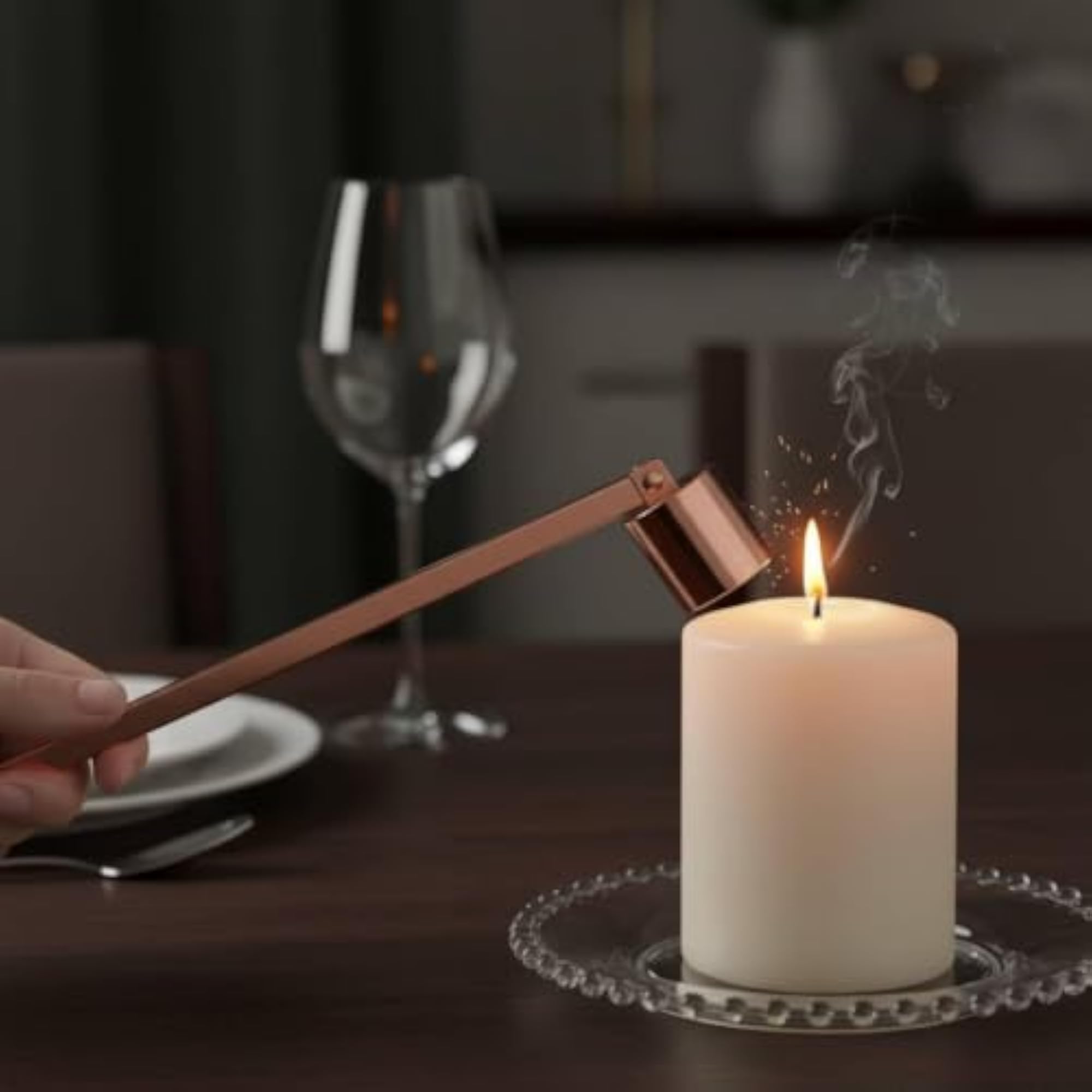 Long Handle Candle Wick Smother with Electroplated Finish, Red Bronze