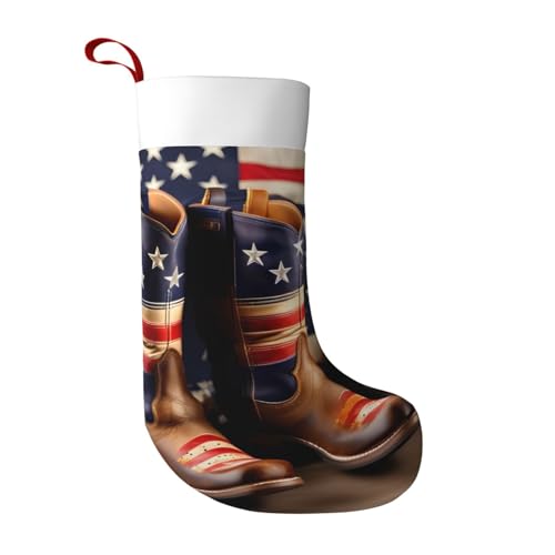 BGSHJVF Calcetines de Navidad con estampado de bandera estadounidense con botas de vaquero, medias clásicas grandes, para decoración de fiestas de Navidad, regalos, Negro -, talla única