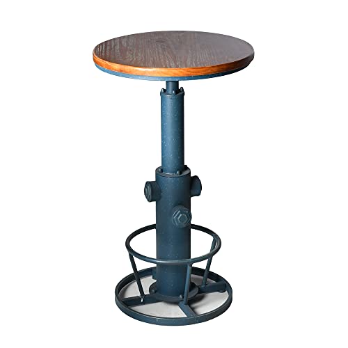 Topower 3 Piece Pub Bar Set Retro Round Bar Table And Stools For 2 Height Adjustable Pub Table And Stools Match Bar Height And Counter Barstool Antique Blue(1 Table + 2 Chairs) #TOP1