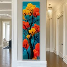 Peinture abstraite texturée d'arbres, impression toile 65x195cm