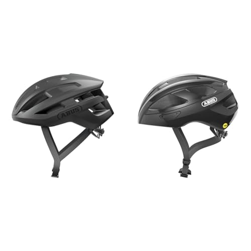 ABUS Rennradhelm PowerDome - Leichter Fahrradhelm & Rennradhelm Macator - Sportiver Fahrradhelm für Einsteiger - auch für Zopfträger/-innen - für Damen und Herren - Schwarz Glänzend, Größe M​
