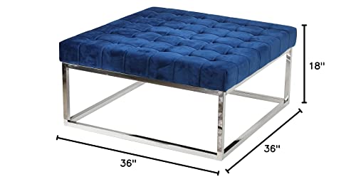 Cortesi Home Caroline Ottoman, 36" Square, Blue Velvet #TOP2