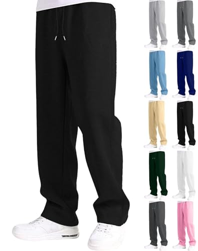 Image of Mens Jogging Bottoms Baggy Uncuffed Drawstring Tracksuit Jogging Bottoms Men’s Plain Sweatpants with Pockets Gym Work Trousers Autumn Winter Activewear Black L