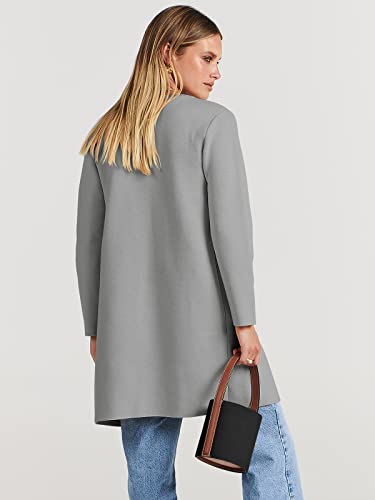 Anrabess Women's Open Front Knit Cardigan Long Sleeve Lapel Casual Solid Classy Sweater Jacket 715Huise-M Gray #TOP3