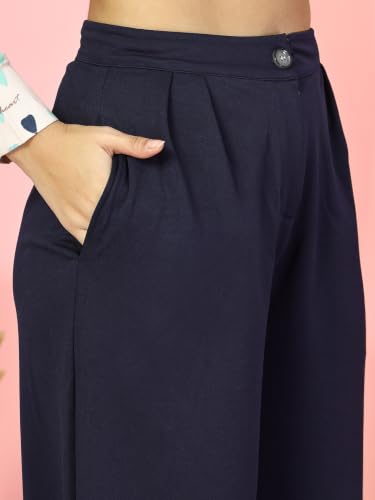 Image of FYLTR Women's Stretchable High Waist Wide-Leg Front Pleated Formal Trouser