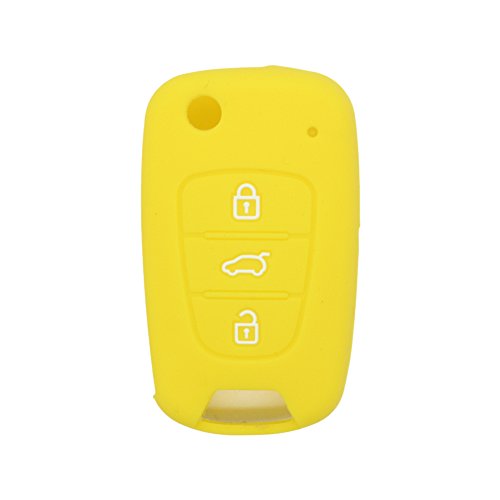 BROVACS Silicone Cover Protector Case Holder Skin Jacket Compatible with HYUNDAI KIA 3 Button Flip Remote Key Fob CV2152 Yellow