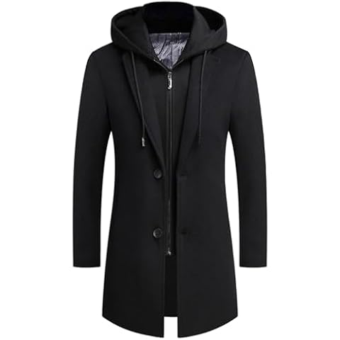 APTRO Men's Wool Trench Coat Winter Hoodie Coat Premium Business Top Coat Wool Jacket 1908 Black M Cover
