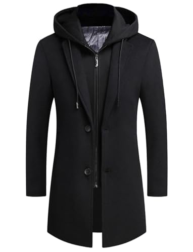 APTRO Men's Wool Trench Coat Winter Hoodie Coat Premium Business