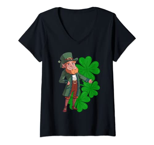 Donna Happy St Patrick's Day Gnome Shamrock regalo Maglietta con Collo a V