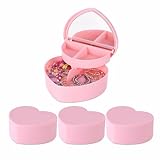 Cabilock 4 PCS Heart Shape Double Layer Jewelry Box with Mirror, Portable Jewelry Organizer Case for Earrings Rings Necklaces Desk Topper Organizer, Children's Day Treats, Pink