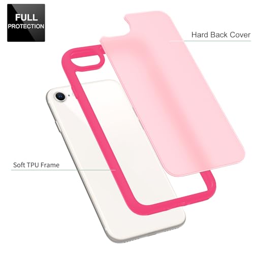 Image of TENOC Phone Case Compatible with iPhone SE (2nd 2020 and 3rd 2022 Generation) & iPhone 7 & iPhone 8, Hot Pink Case Translucent Protective Bumper Matte Hard Back Cover for 4.7 Inch