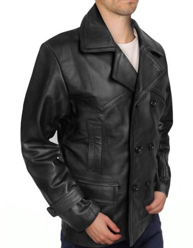 Doctor Coat Jacket Pea Style - DR Mens Double Breasted Real Lambskin Leather Jacket2
