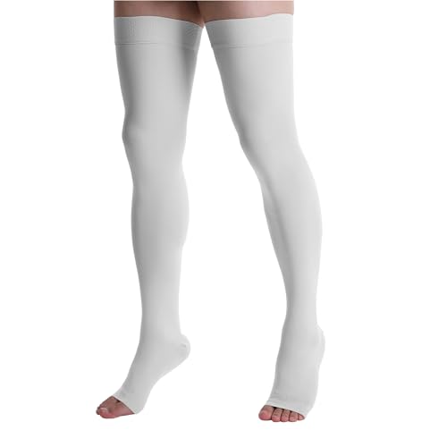 Image of Doc Miller Thigh High Compression Socks 20-30mmHg | Open Toe, Varicose Veins, Calf, Leg & Ankle Support, Pregnancy & Maternity Stockings, Small to Plus Size