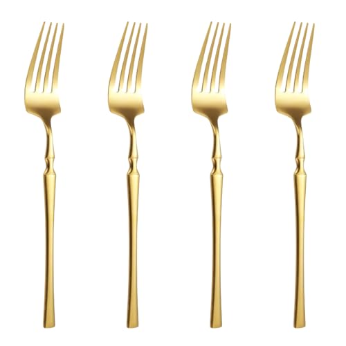 Image of Set of 4 Silverware Dinner Forks | 4-Piece Korean Vintage Style Flatware Fork Set | Dishwasher-Safe Stainless Steel Cutlery for Home, Restaurant & Gift Giving (Aurum Gold)