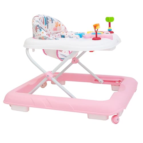 Olmitos - Andador bebe con Bandeja de Actividades – Primeros pasos Estimulación Sensorial y Desarrollo Motriz - centro de actividades plegable y regulable – Seguro con Sistema Stopper (Pink Stars)