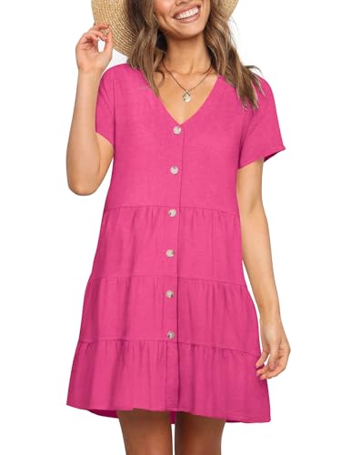 Image of Nova In Sky Women's Summer Dresses 2026 Short Sleeve V-Neck Casual Loose Swing Button Down Casual T Shirt Dresses
