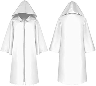 Gshy - Capa larga con capucha, unisex, vestido con capucha, disfraz de carnaval, cosplay, fiesta medieval, lista para el albornoz, abrigo para adulto, color blanco, L (170-175 cm)