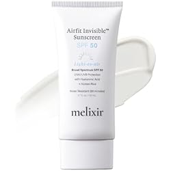 Melixir Airfit Invisible™ Sunscreen SPF 50, Broad Spectrum Korean Rice Sunscreen for Face, Hyaluronic Acid, Moisturizing Daily Protection for Sensitive Skin, No White Cast, Waterproof (1.7fl.oz./50ml)