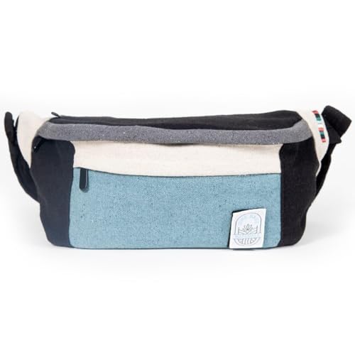 Dime Bags Oversized Fanny Pack, 100% Nepali Hemp Crossbody Waist Bag for Men & Women, Adjustable Strap, Multiple Pockets, Eco-Friendly Festival & Travel Bag, Boho & Neutral Colors, Reveller (Charcoal)